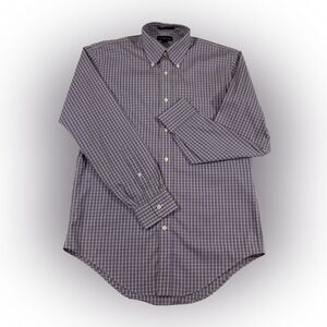 Lands' End Men's Shirt 15-33 S Purple Plaid No Iron Oxford Dressy Casual